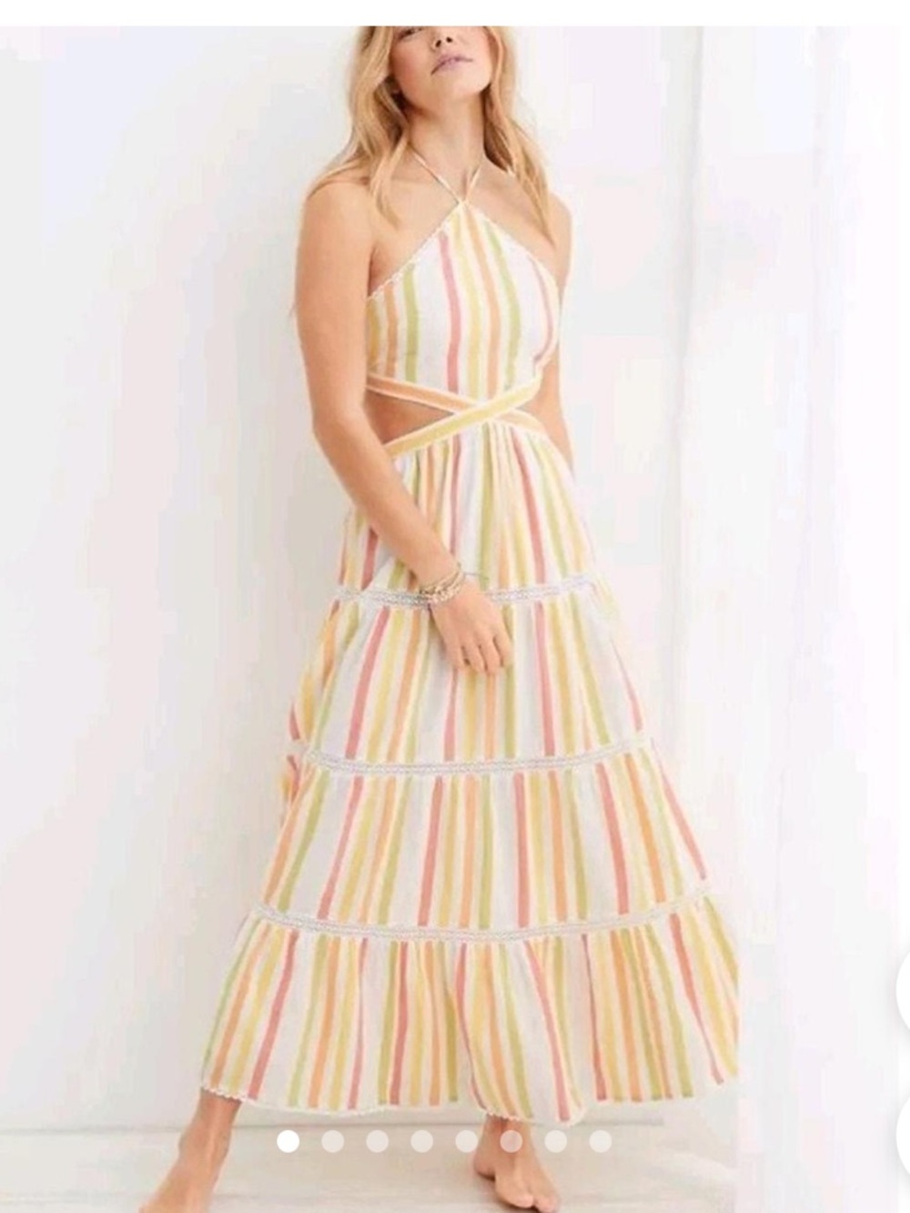 Aerie Pastel Multicolor Striped Halter Maxi Dress
